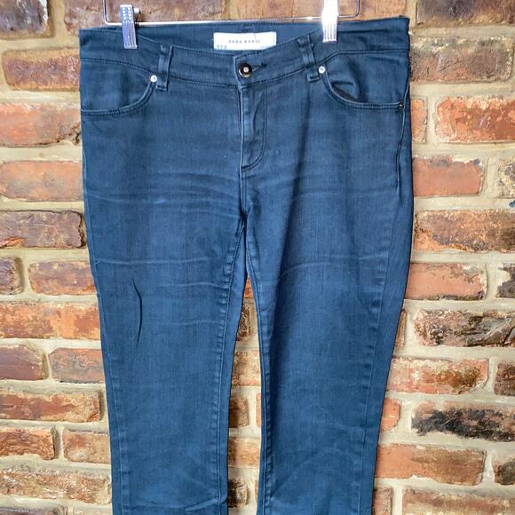 Zara Basic Dark Wash Blue Denim Skinny Raw Hem Cut-Off Jeans Women's Size 6 - Picture 2 of 5